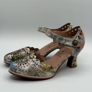 L’Artiste by Spring Step Leather Mary Jane Heels Multicolor Hook & Loop 10.5
